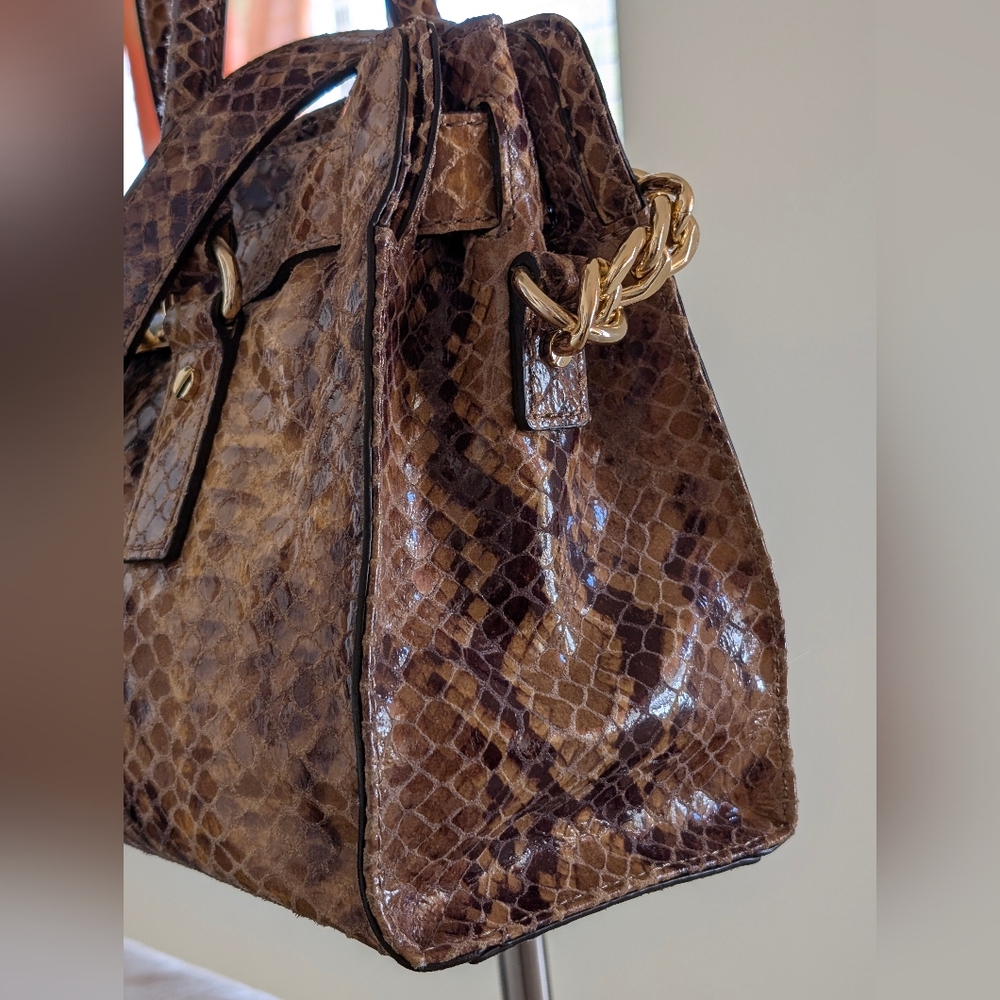 Michael Kors Hamilton Snake Print Satchel Bag - Picture 3 of 16